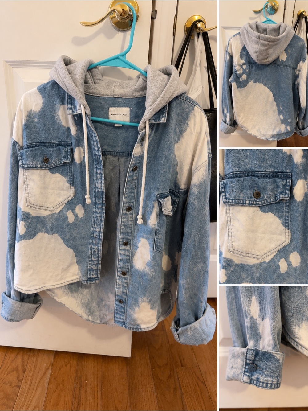 Bleached Denim Jacket with Grey Hoodie - Casual Layered Look